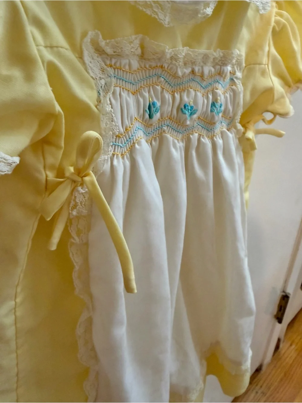 Vintage Yellow Smocked Puff Sleeve Dress